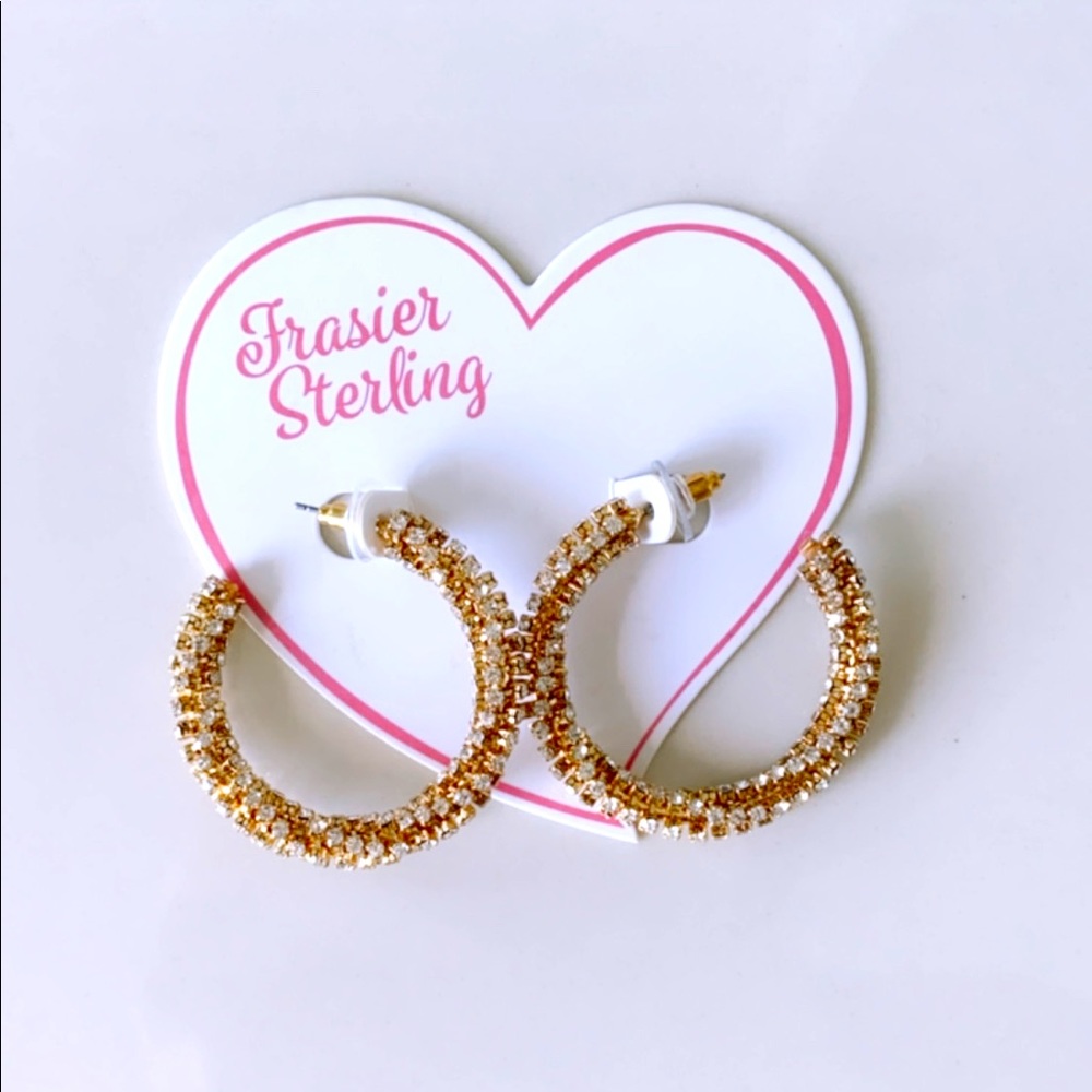 Gold Rhinestone Hoop Earrings NWT
